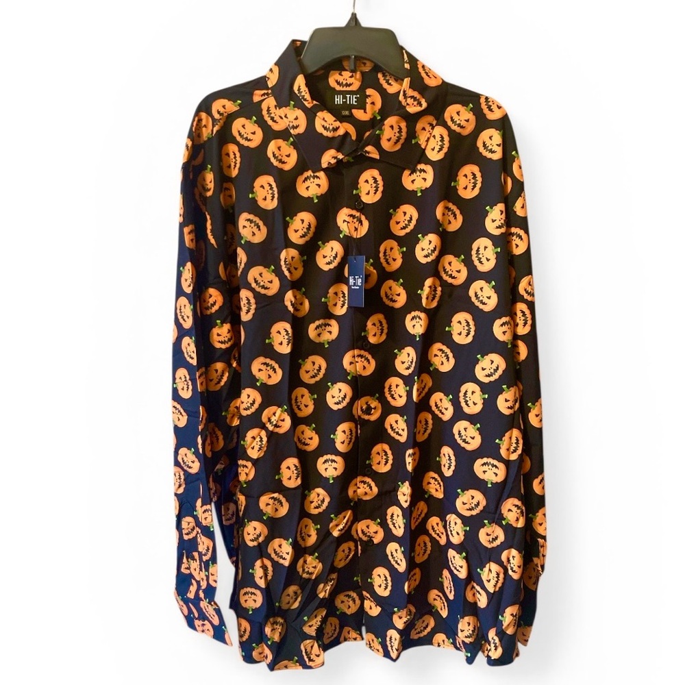 Men's 3XL Scary Pumpkin Long Sleeve Button Front Shirt Jack-o-lanterns Halloween